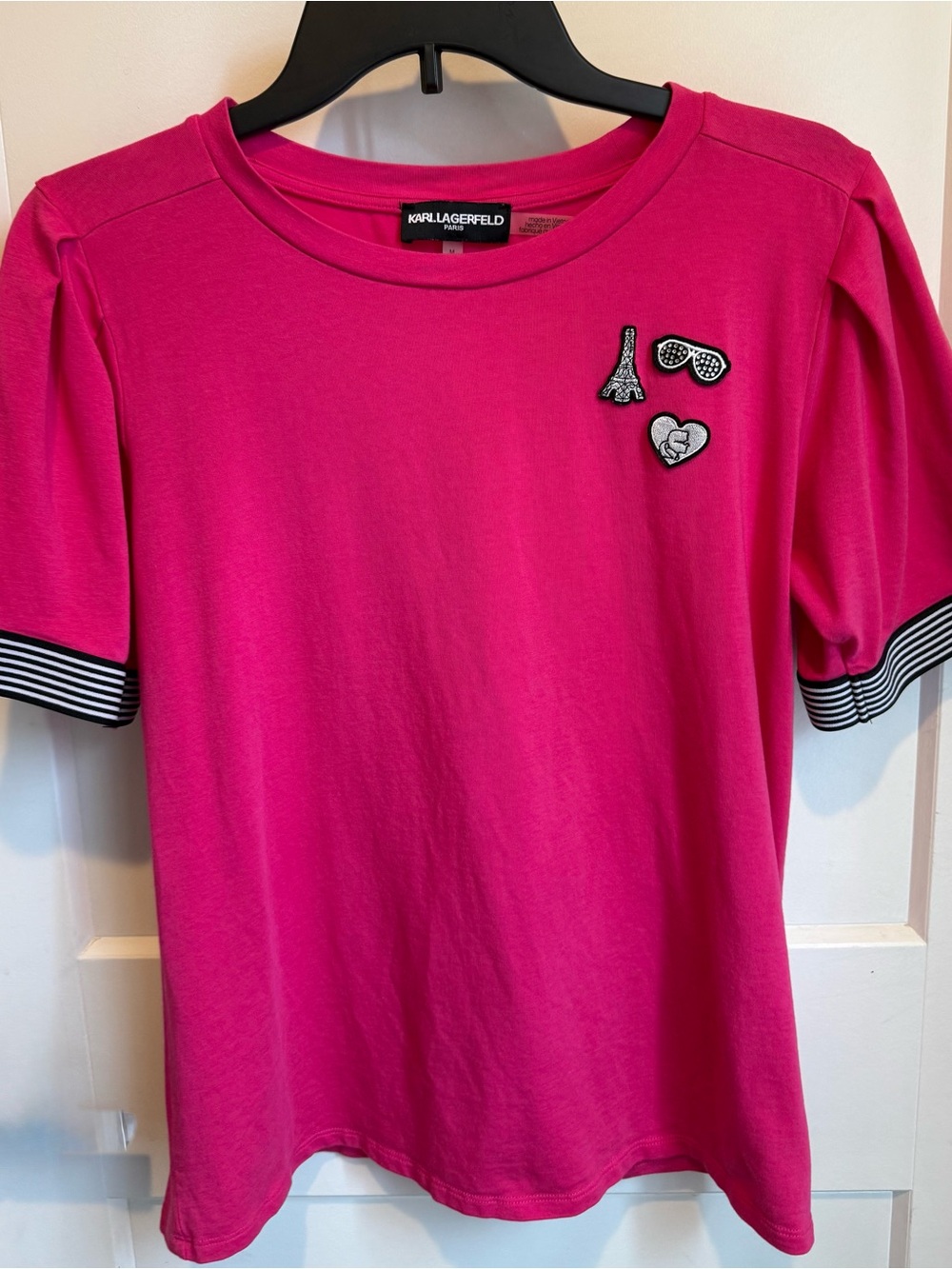 Women's Karl Lagerfeld Paris Eiffel Tower Bling Hot Pink T-Shirt Medium